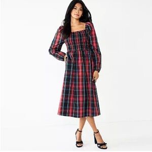 Draper James Plaid Long Sleeve Dress-S
